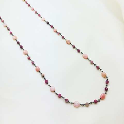 Collana lunga argento 925 brunito Calcedonio rosa