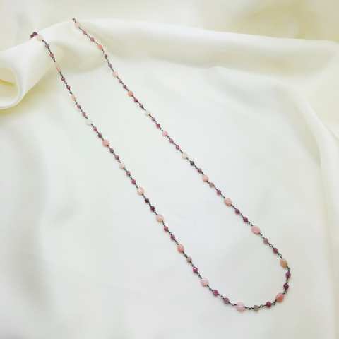 Collana lunga argento 925 brunito Calcedonio rosa