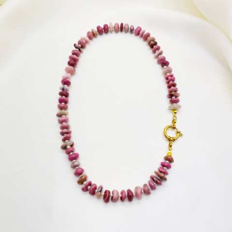 Collana girocollo rondelle Rodocrosite rosa e Perle