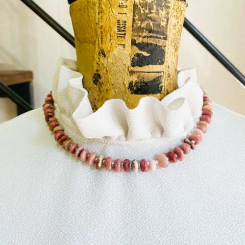 Collana girocollo rondelle Rodocrosite rosa e Perle