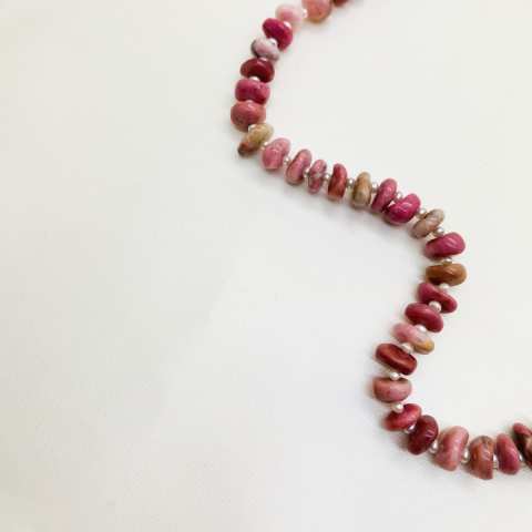 Collana girocollo rondelle Rodocrosite rosa e Perle