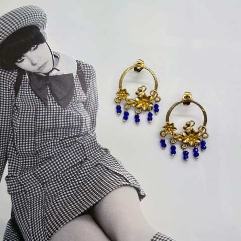 Blue Lapis decorated circle drop earrings