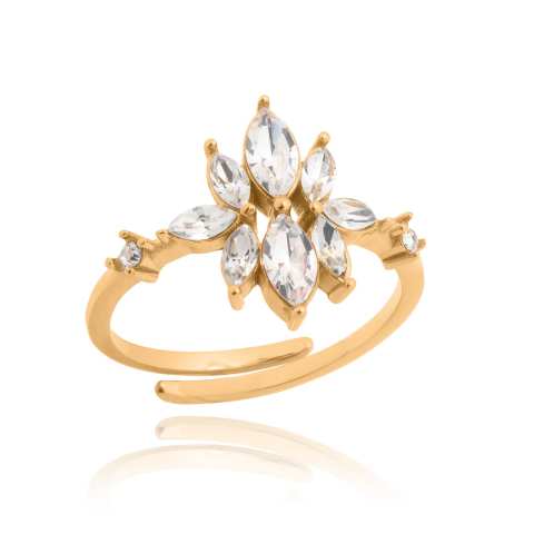 Clear Zirconia flower vintage adjustable ring 