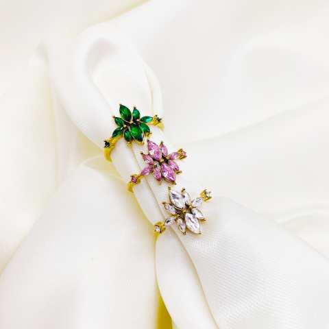 Clear Zirconia flower vintage adjustable ring 