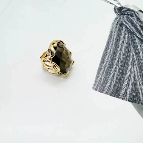 Oval smoky Quartz adjustable maxi ring 