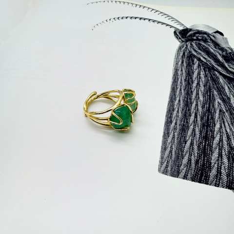 Double green Quartz stone adjustable ring 