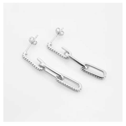 Rectangular silver chain earrings