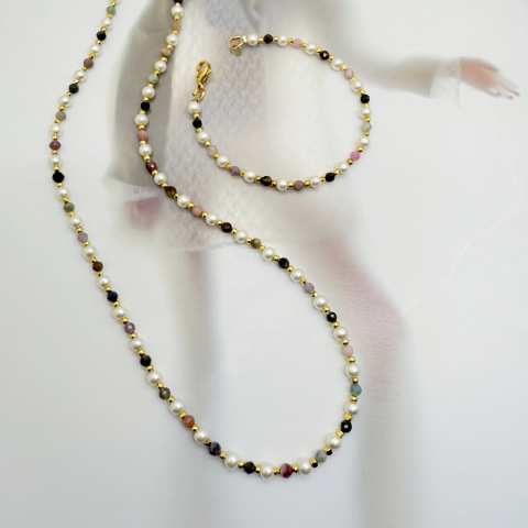 Collana girocollo Perle di fiume e Tormaline