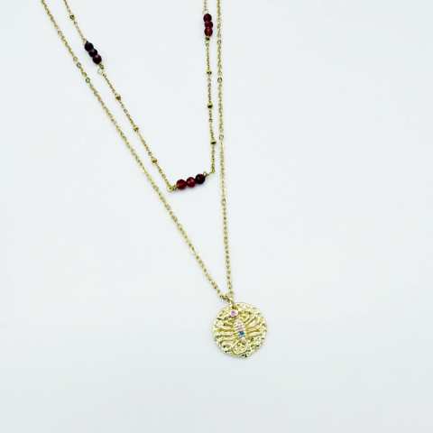 Collana doppia Zodiac segno Scorpione con Rubino