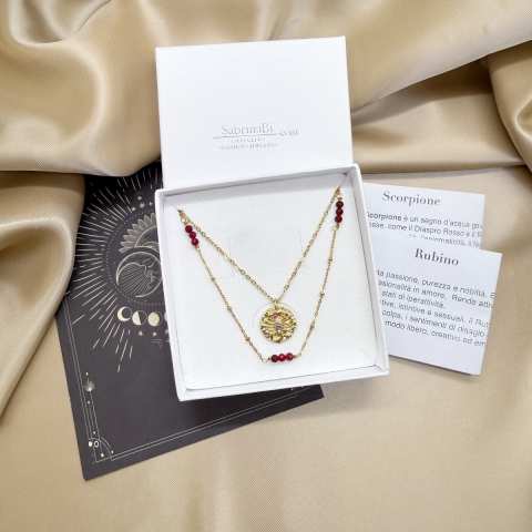Collana doppia Zodiac segno Scorpione con Rubino