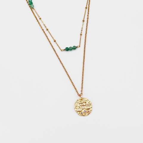 Collana doppia Zodiac segno Bilancia con Avventurina