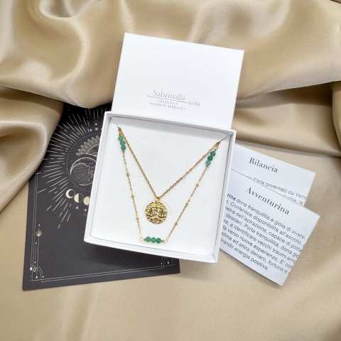 Collana doppia Zodiac segno Bilancia con Avventurina