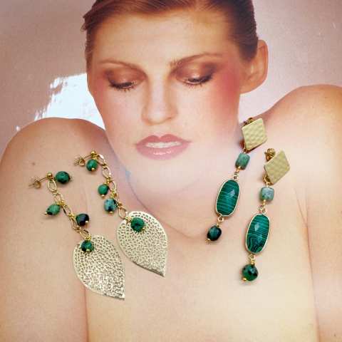 Orecchini pendenti Zoe Malachite foglie