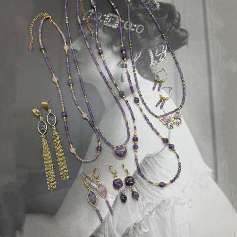 Orecchini pendenti lunghi Fluorite e catenelle