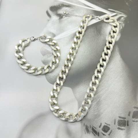 Bracciale chunky catena groumette diamantata argento