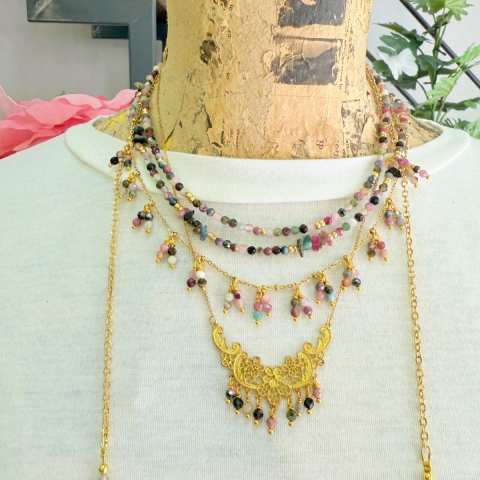 Alchimia di Colori multicolor Tourmaline clusters necklace 