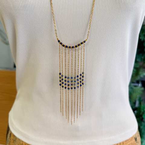 Collana lunga Blu di Mezzanotte con lapis e frange | SabrinaBi