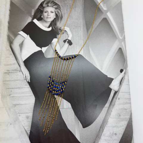 Collana lunga Blu di Mezzanotte con lapis e frange | SabrinaBi