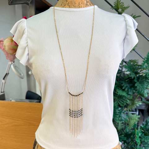 Collana lunga Blu di Mezzanotte con lapis e frange | SabrinaBi