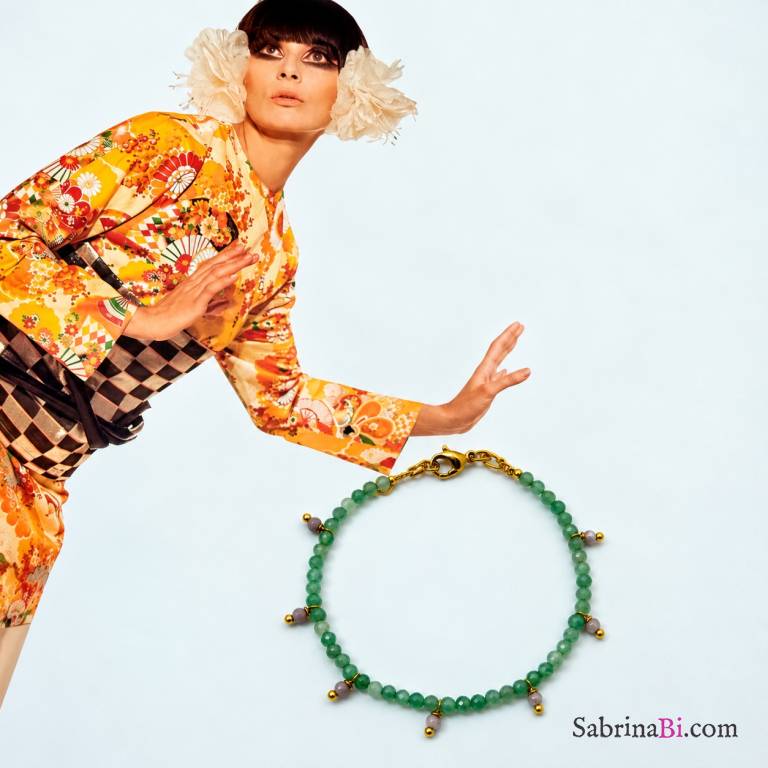 Green Aventurine Bracelet with Amethyst Dangles | SabrinaBi