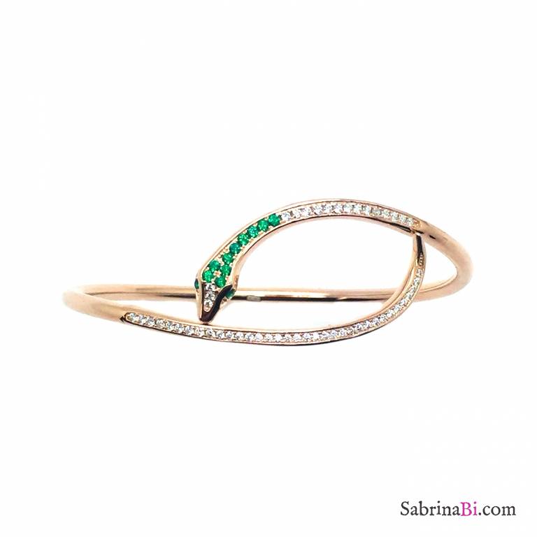 Zirconia snake rose gold sterling silver bangle bracelet