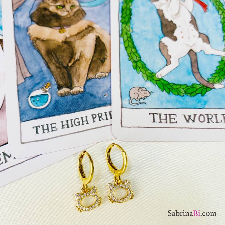 Zirconia Cat's head gold huggies