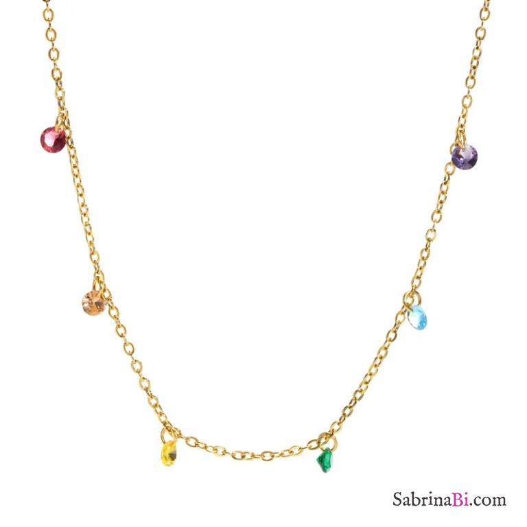 Multicolor Zirconia waterfall necklace
