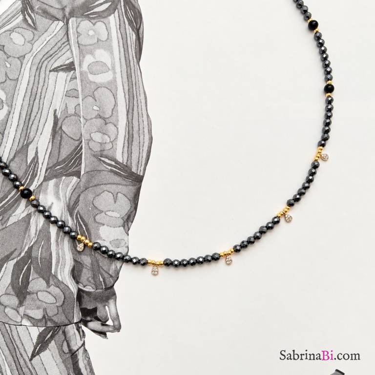 Collana Notte Dorata con Ematite e Ossidiana Nera