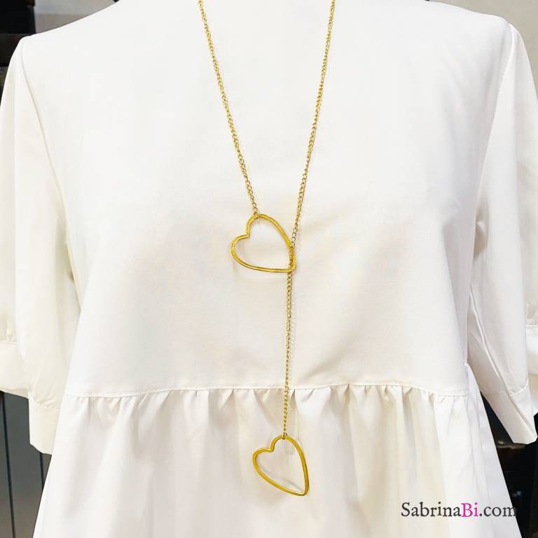Double heart up-and-down necklace