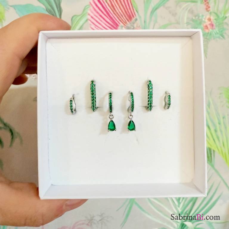 Ear Set 6 earrings Super Green Silver