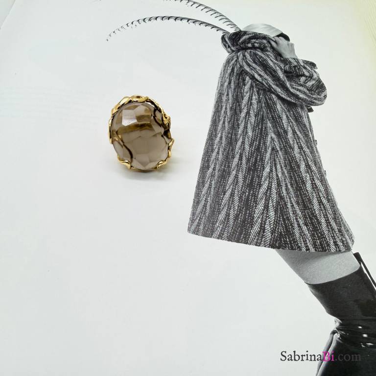 Oval smoky Quartz adjustable maxi ring 
