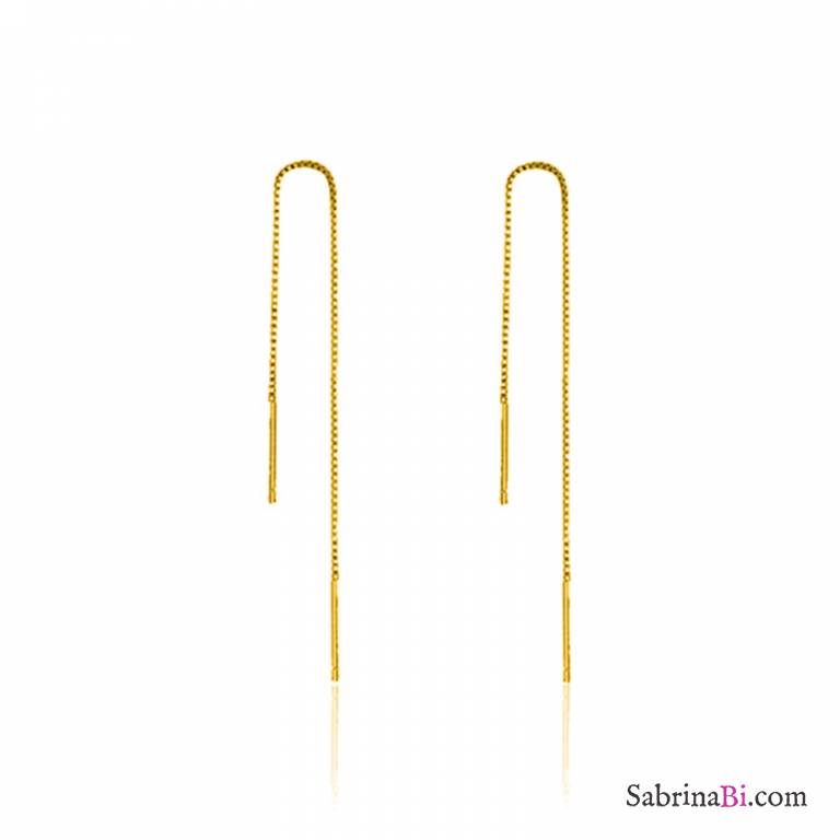 Gold sterling silver pull through mono earring