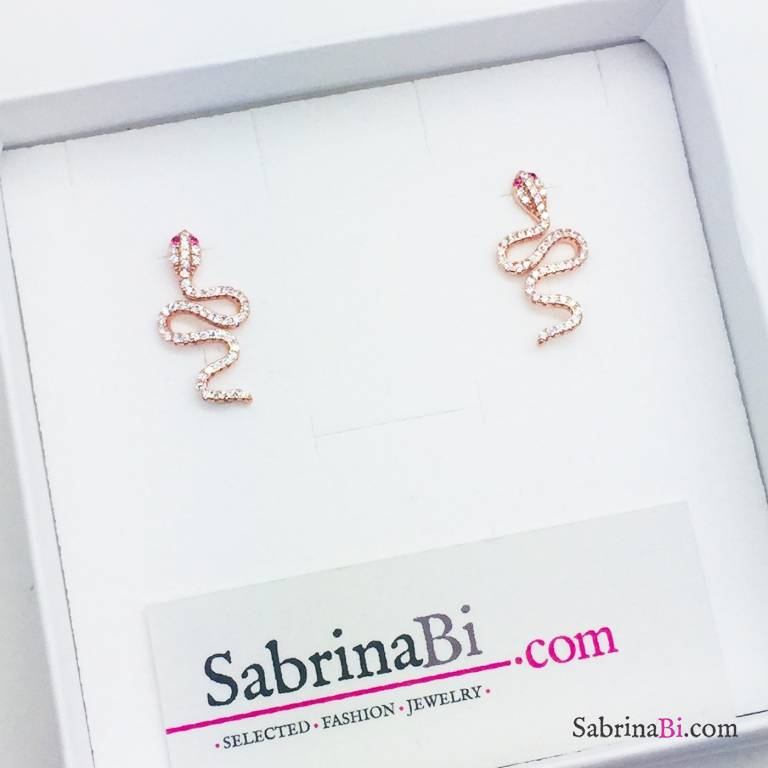 Zirconia snake rose gold sterling silver stud earrings 