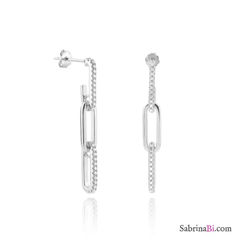 Rectangular silver chain earrings