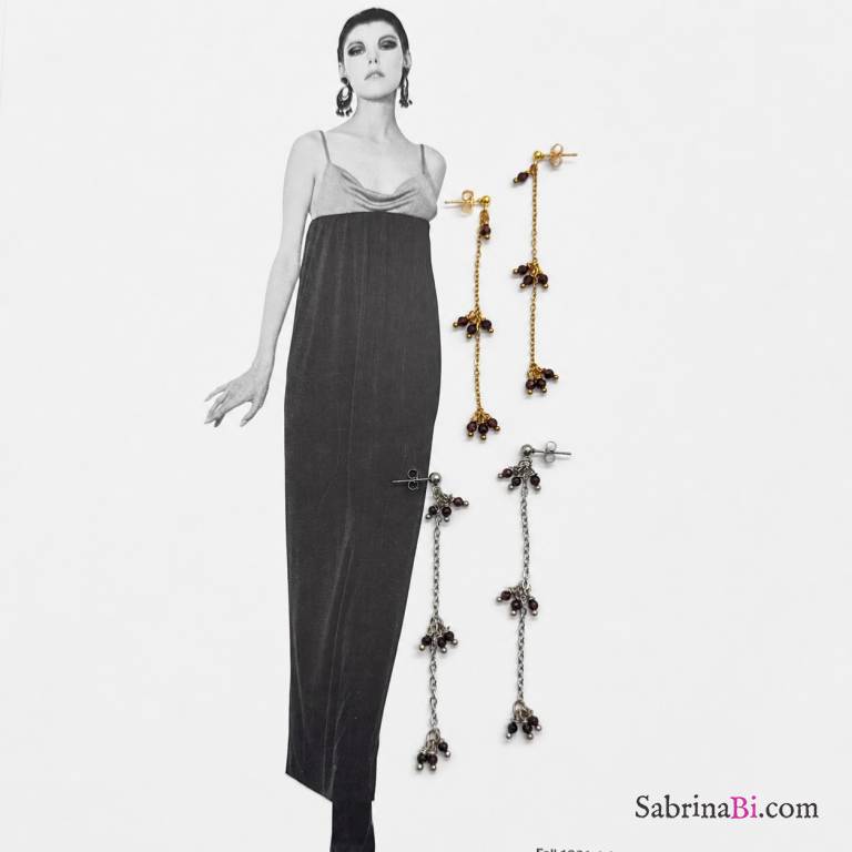 Garnet Cluster Chain Earrings