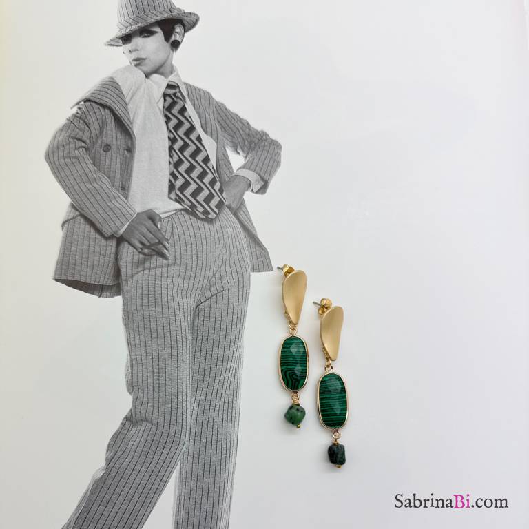 Drop earrings with Malachite