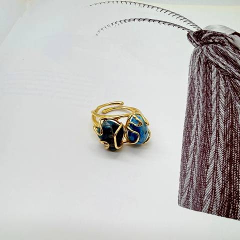 Double blue Apatite stone adjustable ring