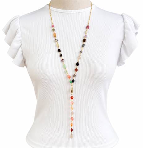 Bohème – collana a Y con Fluorite e pietre dure multicolor