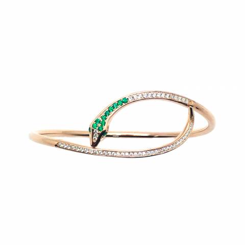 Zirconia snake rose gold sterling silver bangle bracelet
