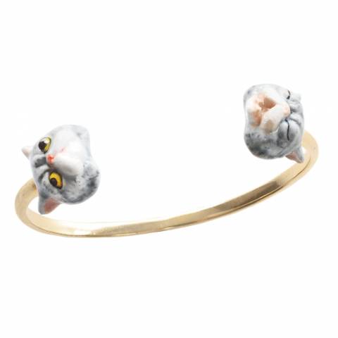 Bracciale rigido vintage Gatto grigio Nach