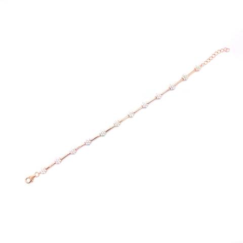 Bracciale semi-rigido argento 925 oro rosa fiori Zirconi