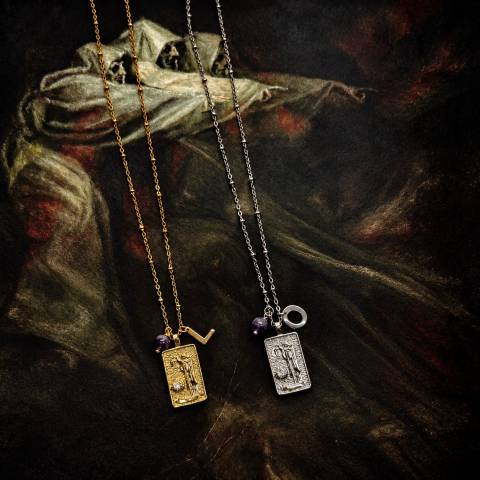 Collana corta Tarocchi L’Eremita con iniziale e Ametista