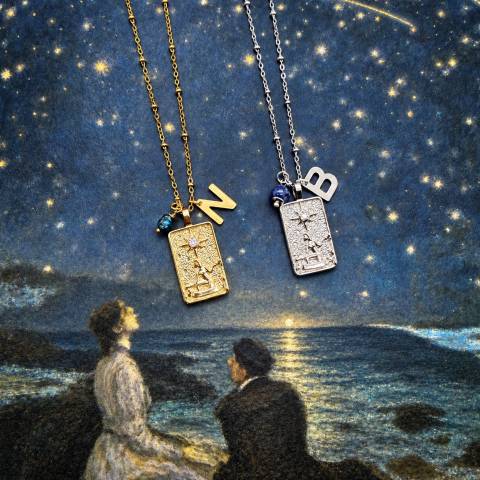 Collana corta Tarocchi La Stella con iniziale e Lapislazzulo