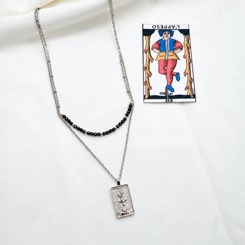 The Hanged Man Double Tarot Necklace with Hematite