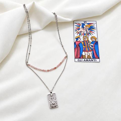 The Lovers Double Tarot Necklace with Strawberry Quartz