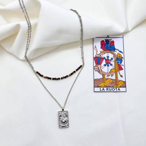 Wheel of Fortune Double Tarot Necklace with Tiger’s Eye