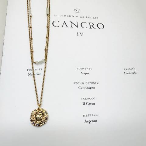 Collana doppia Zodiac segno Cancro con Pietra di Luna