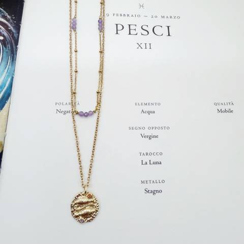 Collana doppia Zodiac segno Pesci con Ametista
