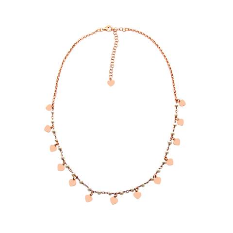 Collana girocollo doppia catena argento 925 oro rosa perle e Cuori