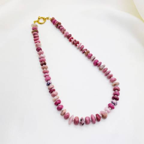 Collana girocollo rondelle Rodocrosite rosa e Perle